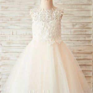 A-line Scoop Knee-Length Lace/Tulle Flower Girl